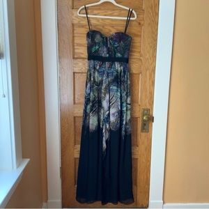 BCBGMAXAZRIA Black Printed Silk Maxi Dress Size 4